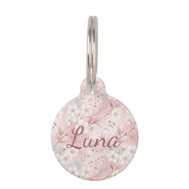 Personalized Bloom Sakura Pink Burgundy Haustiermarke (Vorderseite)
