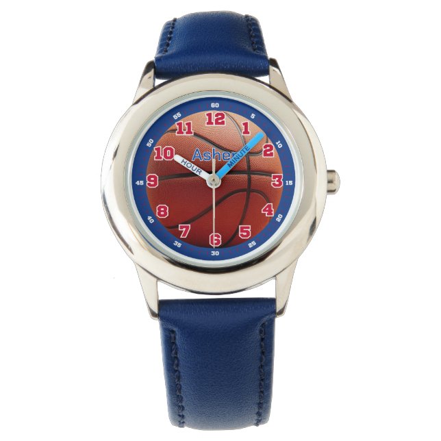 Personalized Blue Basketball Boys Learning Armbanduhr (Vorderseite)
