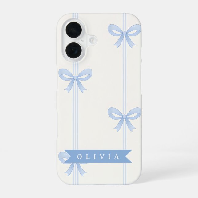 Personalized Blue Bow Coquette Name Aesthetic iPhone 16 Hülle (Rückseite)