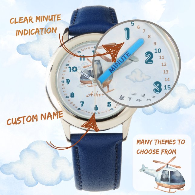 Personalized Blue Boys Helicopter Learning Time Armbanduhr (Von Creator hochgeladen)