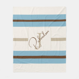 Personalized Blue Brown Stripe Monogram Coastal  Fleecedecke