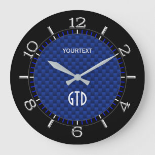 Personalized Blue Carbon Fiber Like Print Große Wanduhr