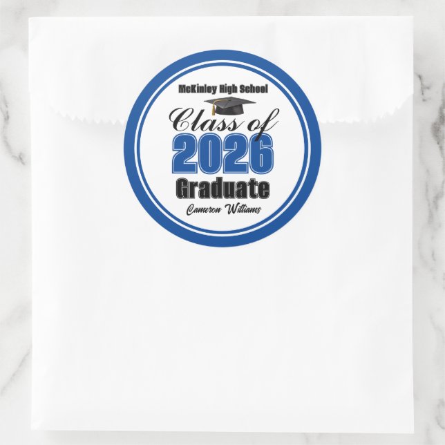 Personalized Blue Class of 2026 Graduation Party Runder Aufkleber (Tasche)