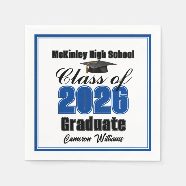 Personalized Blue Class of 2026 Graduation Party Serviette (Vorderseite)