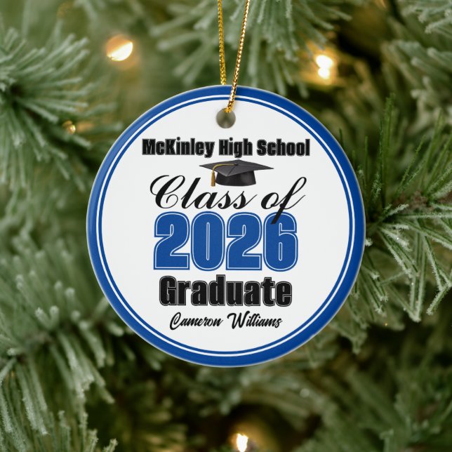 Personalized Blue Class of 2026 Graduation Photo Keramik Ornament (Baum)