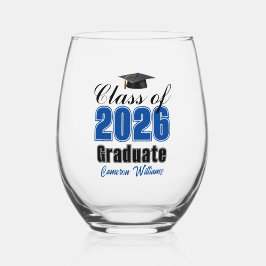 Personalized Blue Class of 2026 Graduation Weinglas Ohne Stiel