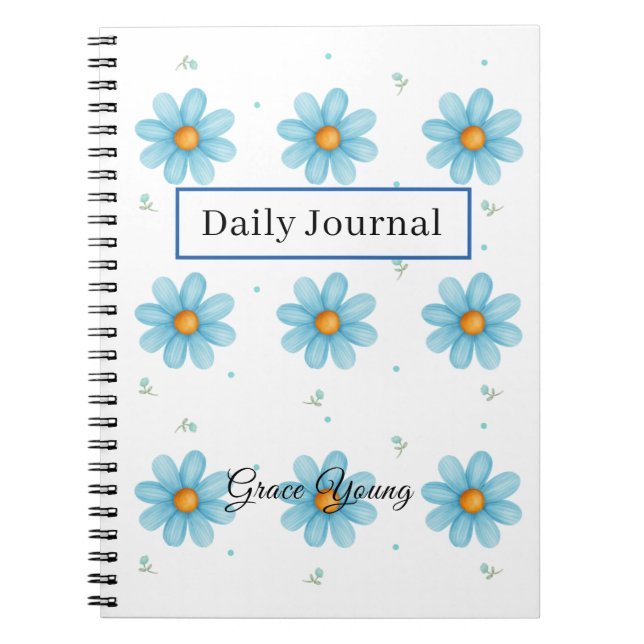 Personalized Blue Daisy Notebook Custom Name Notizblock (Vorderseite)