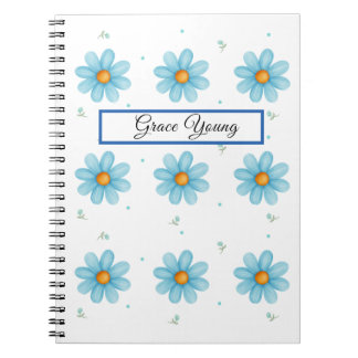 Personalized Blue Daisy Notebook Custom Name Notizblock