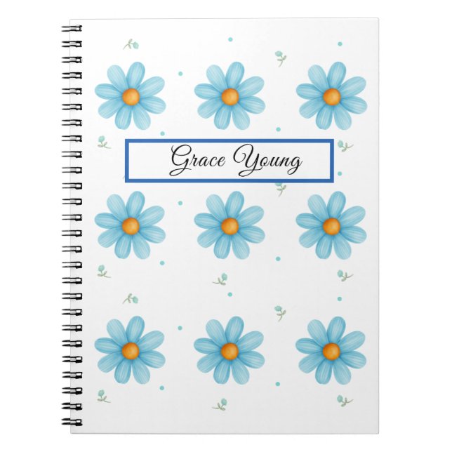Personalized Blue Daisy Notebook Custom Name Notizblock (Vorderseite)