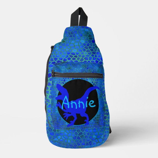 Personalized Blue Dinosaur Crossbody Bag (Vorderseite)