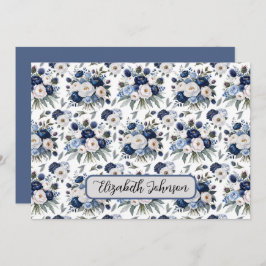 Personalized Blue Floral Botanical Note Card Mitteilungskarte