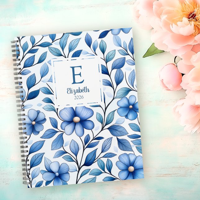 Personalized Blue Floral Classic Notebook Notizblock (Von Creator hochgeladen)
