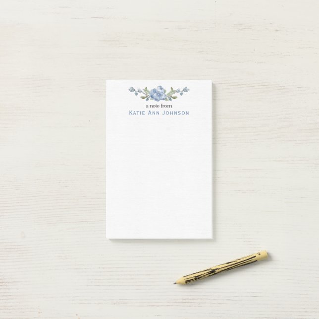 Personalized Blue Floral Custom Stationery Post-it Klebezettel (Auf Schreibtisch)