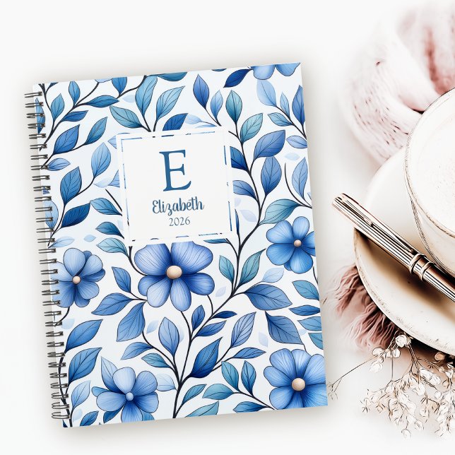 Personalized Blue Floral Monthly & Weekly Planner  Planer (Von Creator hochgeladen)