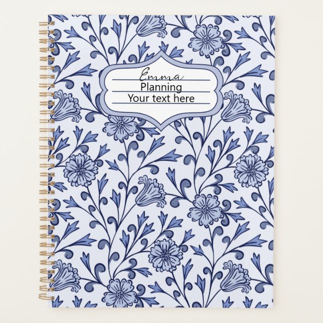 Personalized Blue Floral Planner Notebook Planer (Vorderseite)