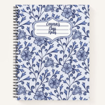 Personalized Blue Floral Spiral Notebook 8.5x11