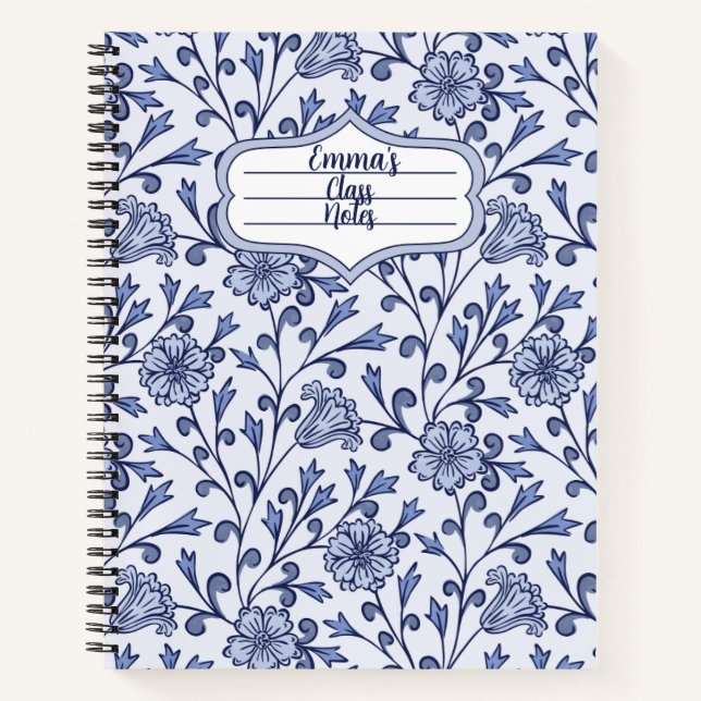 Personalized Blue Floral Spiral Notebook 8.5x11 Notizbuch (Vorderseite)