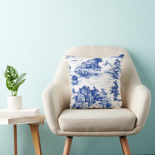 Personalized Blue French Toile  Kissen (Stuhl )