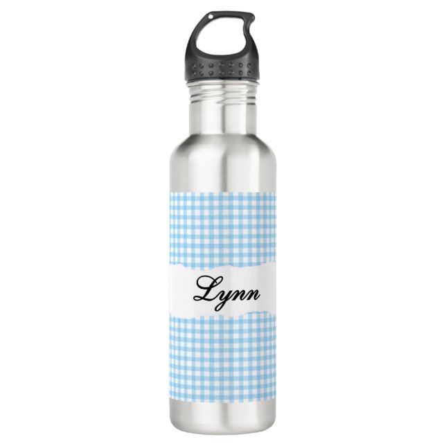 Personalized Blue Gingham Pattern & Custom Name Edelstahlflasche (Vorderseite)