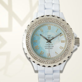 Personalized Blue Marble Women’s Rhinestone Watch Armbanduhr