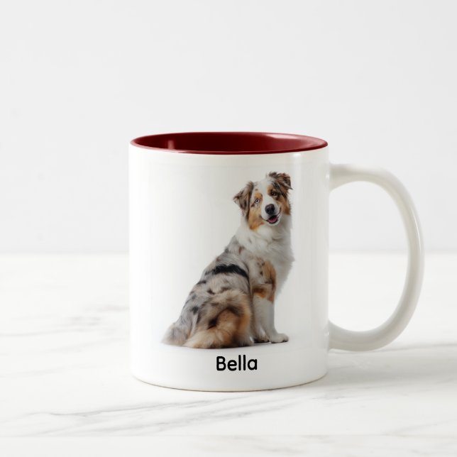 Personalized Blue Merle Aussie “I Own You” Zweifarbige Tasse (Rechts)