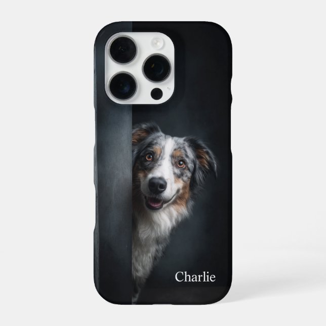 Personalized Blue Merle Aussie Portrait iPhone Hülle (Rückseite)