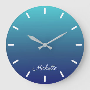 Personalized blue ombre gradient große wanduhr