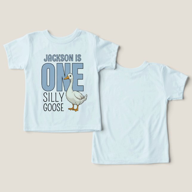 Personalized Blue One Silly Goose First Birthday (Design Vorderseite & Rückseite)