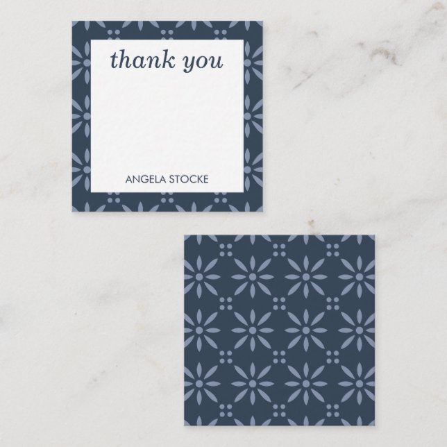 Personalized Blue Retro Flower Mitteilungskarte (Vorne/Hinten)