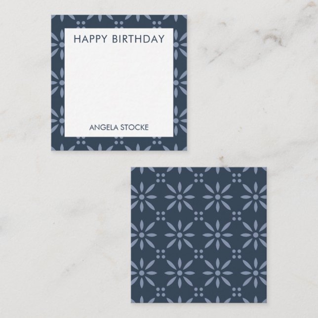 Personalized Blue Retro Flower Mitteilungskarte (Vorne/Hinten)