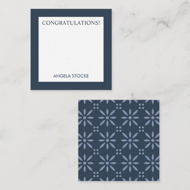 Personalized Blue Retro Flower Note Card Mitteilungskarte (Vorne/Hinten)