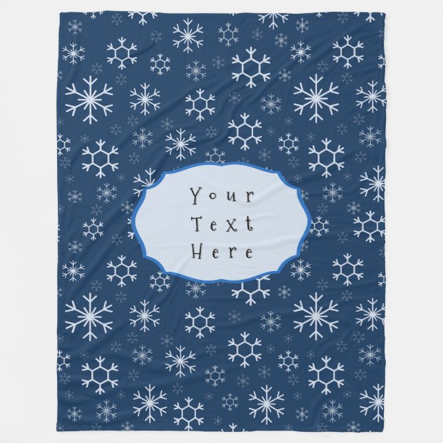 Personalized Blue Snowflake Winter Fleecedecke (Vorderseite)