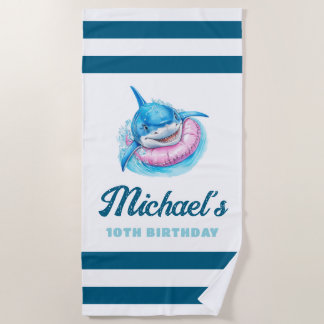 Personalized Blue Stripe with Shark Strandtuch