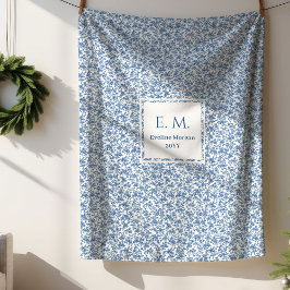 Personalized Blue Toile Floral Cozy Gift Blanket Sherpadecke