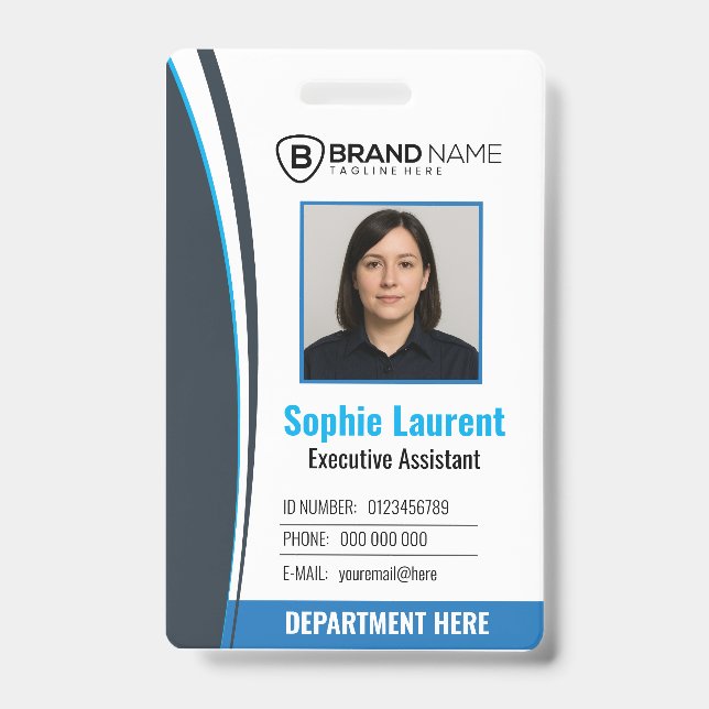 Personalized Blue White Corporate Staff ID Badge Ausweis (Vorderseite)