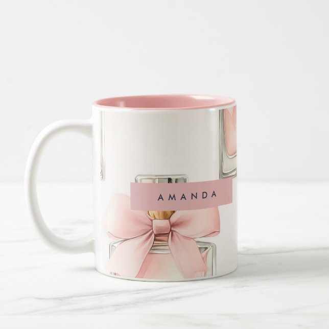Personalized Blush Perfume Bottle Coquette Pattern Zweifarbige Tasse (Links)