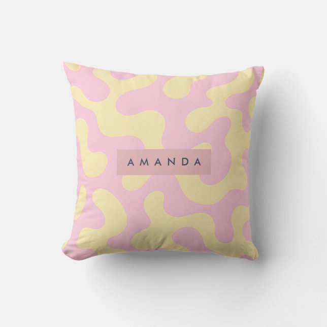 Personalized Blush Pink and Pastel Yellow Abstract Kissen (Vorderseite)