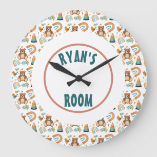 Personalized Boho Bear Clock Große Wanduhr