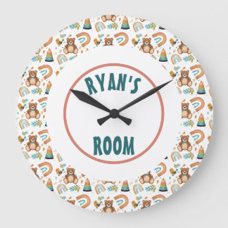 Personalized Boho Bear Clock Große Wanduhr