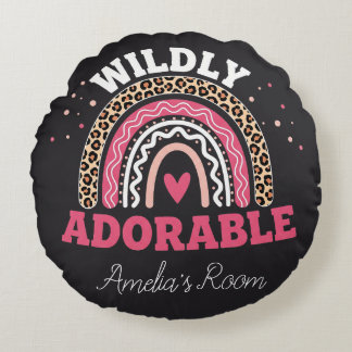 Personalized Boho Leopard Rainbow Nursery Round  Rundes Kissen