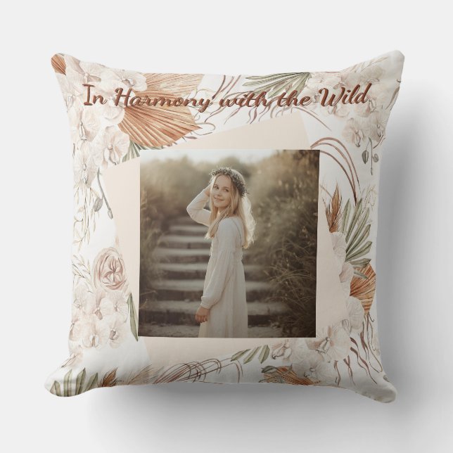 Personalized Boho Pillow  Bohemian Photo Gift Kissen (Vorderseite)