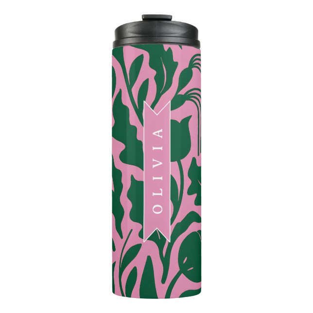 Personalized Bold Pink Botanical Floral Name Gift Thermosbecher (Vorderseite)