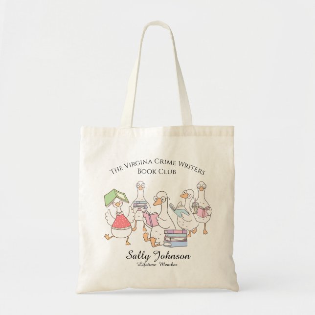 Personalized Book Club Tote Bag with Cute Geese Tragetasche (Vorne)