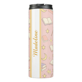 Personalized Bookish Girly Magic Time Pink Name Thermosbecher