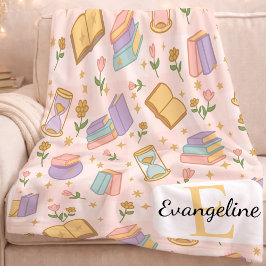 Personalized Bookish Magic Pastel Girl Name Pink Fleecedecke
