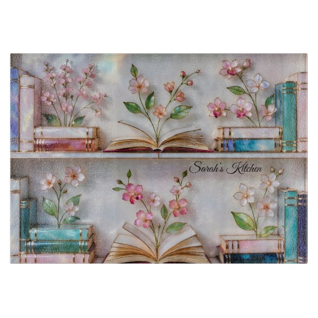 Personalized Bookshelf Kitchen Glass Cutting Board Schneidebrett (Vorderseite)