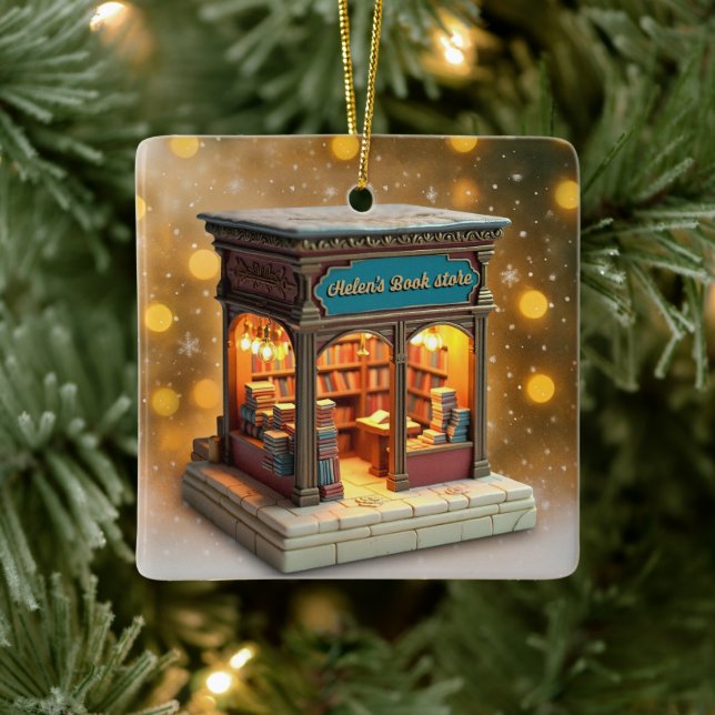 Personalized Bookstore Christmas Ceramic Ornament (Baum)