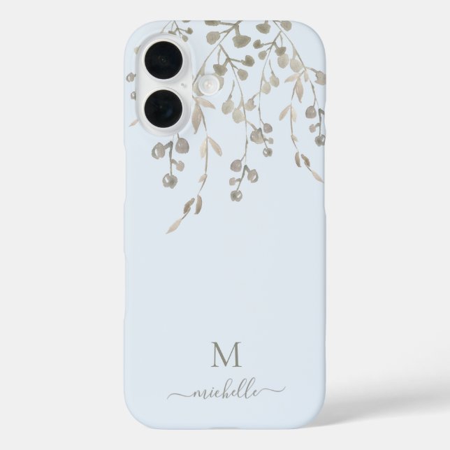 Personalized Botanical Watercolor Monogram Blue Case-Mate iPhone Hülle (Rückseite)