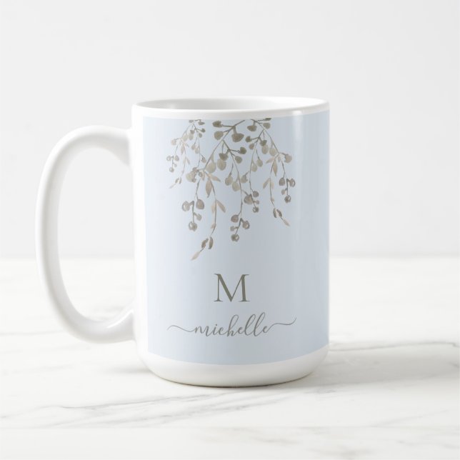 Personalized Botanical Watercolor Monogram Blue Kaffeetasse (Links)