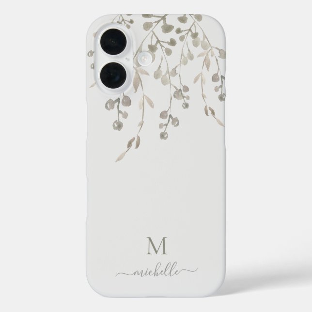 Personalized Botanical Watercolor Monogram Gray Case-Mate iPhone Hülle (Rückseite)